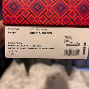 Tory Burch Minnie Ballet Espadrille Spark Gold Size 8